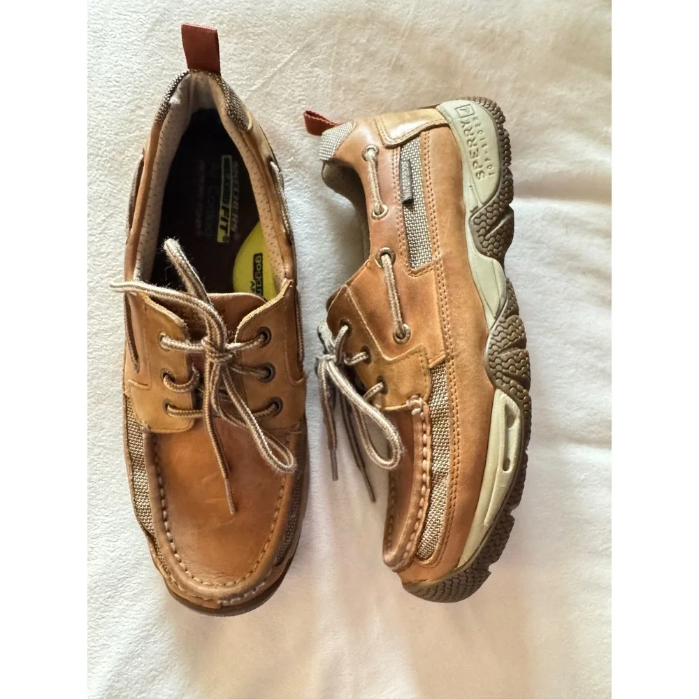 Sperry Top-Sider Mens 8.5 Tan Leather Mesh Boat Shoes Sea Kite Rugged Sole
